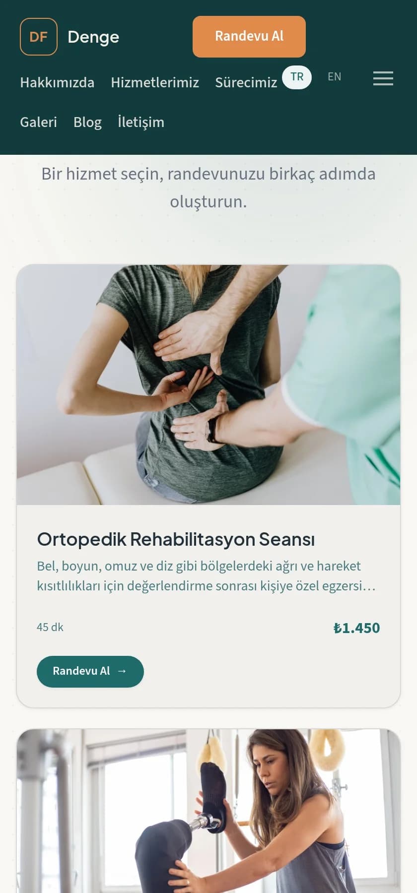 Denge Fizyoterapi sitesinde online randevu