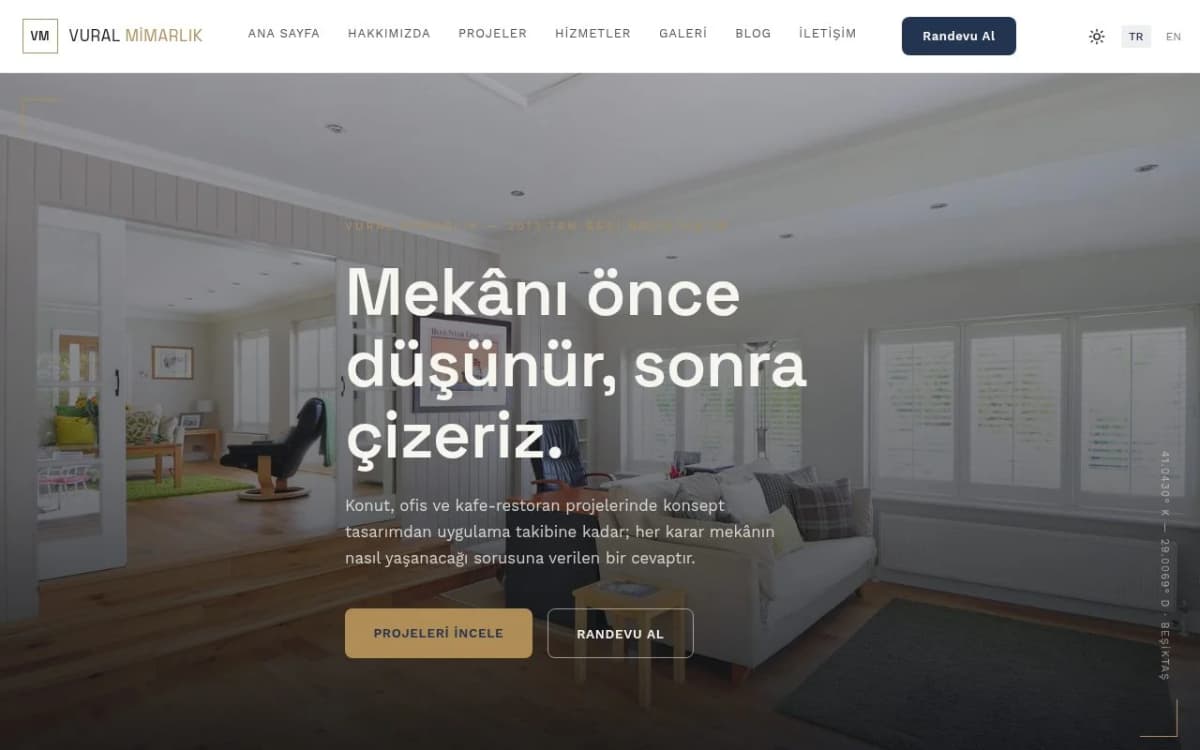 Vural Mimarlık — Mimarlık sitesi (Oreras üretimi)