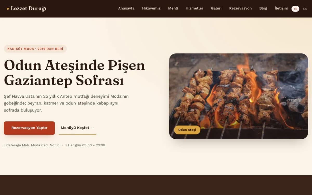 Oreras'ın ürettiği Lezzet Durağı restoran sitesi